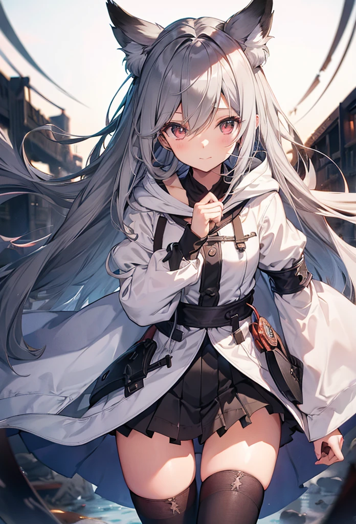 Olhe para a camera,(((mais alta qualidade, 8K, Obra de arte))), sharp focus, (mulher bonita com figura perfeita), afinar, (Penteado: Excelente)), ((Alley at night)), rua: 1.2 非常に詳細な顔と肌の質感詳細な目Double eyelidランダムな姿勢, (sorriso), Rosto realista, Double eyelid,sorriso, cidade ciberpunk , At the sunset , Dentes lindos , thigh strap, use uma jaqueta de couro、shoulder to shoulder sweater、Gray Vertical Ribbed Sweater Dress and Fishnet Pants、cinta-liga、night vision、