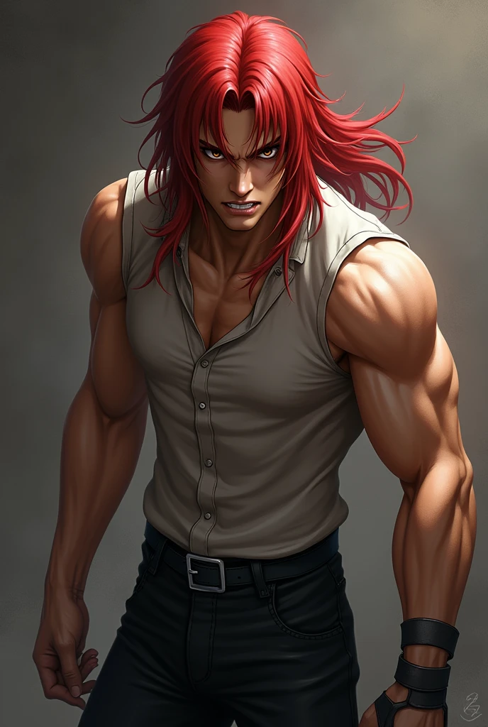 Handsome and muscular man, sitting on a table with her legs open, big penis,erect penis, Unclothed,calvo,long orange hair tied in a bun, freckles and blue eyes,kimetsu no yaiba anime classics,calvo, all-body,Kale,hairless