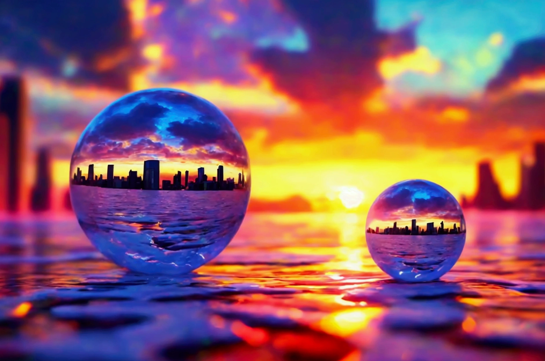 mini(Ttp), (8k, raw photo, Best Quality, masterpiece:1.2), colorful background, clean background, depth of field, city, tall building, thumbnail, landscape, isometric,in crystal ball, 16:9, playa, Waves