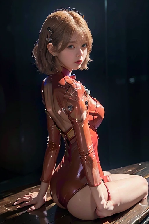Japan female students、See-through bodysuit、The whole body can be seen from directly below、Delicate body、flat chest、Pony tail、Beautiful open legs