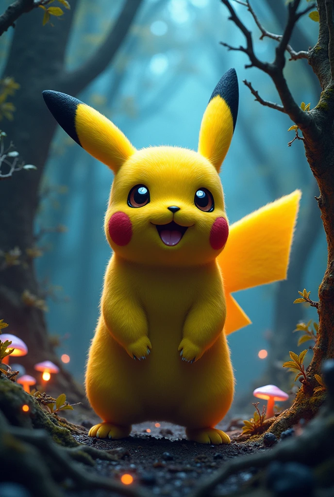 pokemon Pikachu is standing in the dark with his eyes open, cyberpunk Pikachu, Pikachu on acid, concept art of Pikachu, surprised Pikachu, a Pikachu in a forest, Pikachu, Pikachu in a forest, ilustración pokemon, detective Pikachu, megaman as Pikachu, Foto de perfil 1024px, wojtek fus, real life Pikachu, mika pikazo, renderizado hiperreal