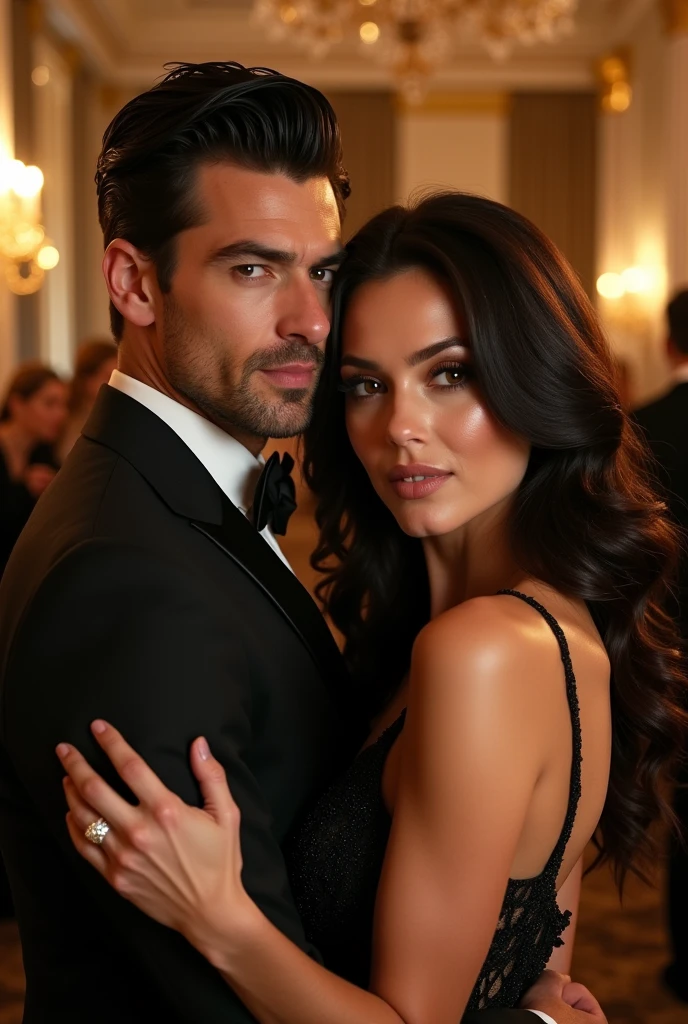 4, older handsome italian arabic man in a suit and 2 Moroccan girl with green eyes passionately kissing