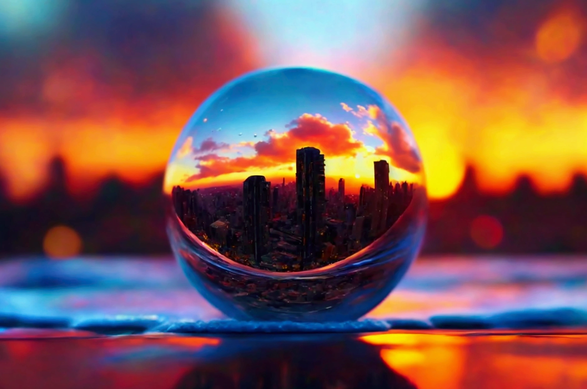 mini(Ttp), (8k, raw photo, Best Quality, masterpiece:1.2), colorful background, clean background, depth of field, city, tall building, thumbnail, landscape, isometric,in crystal ball, 16:9, playa, Waves