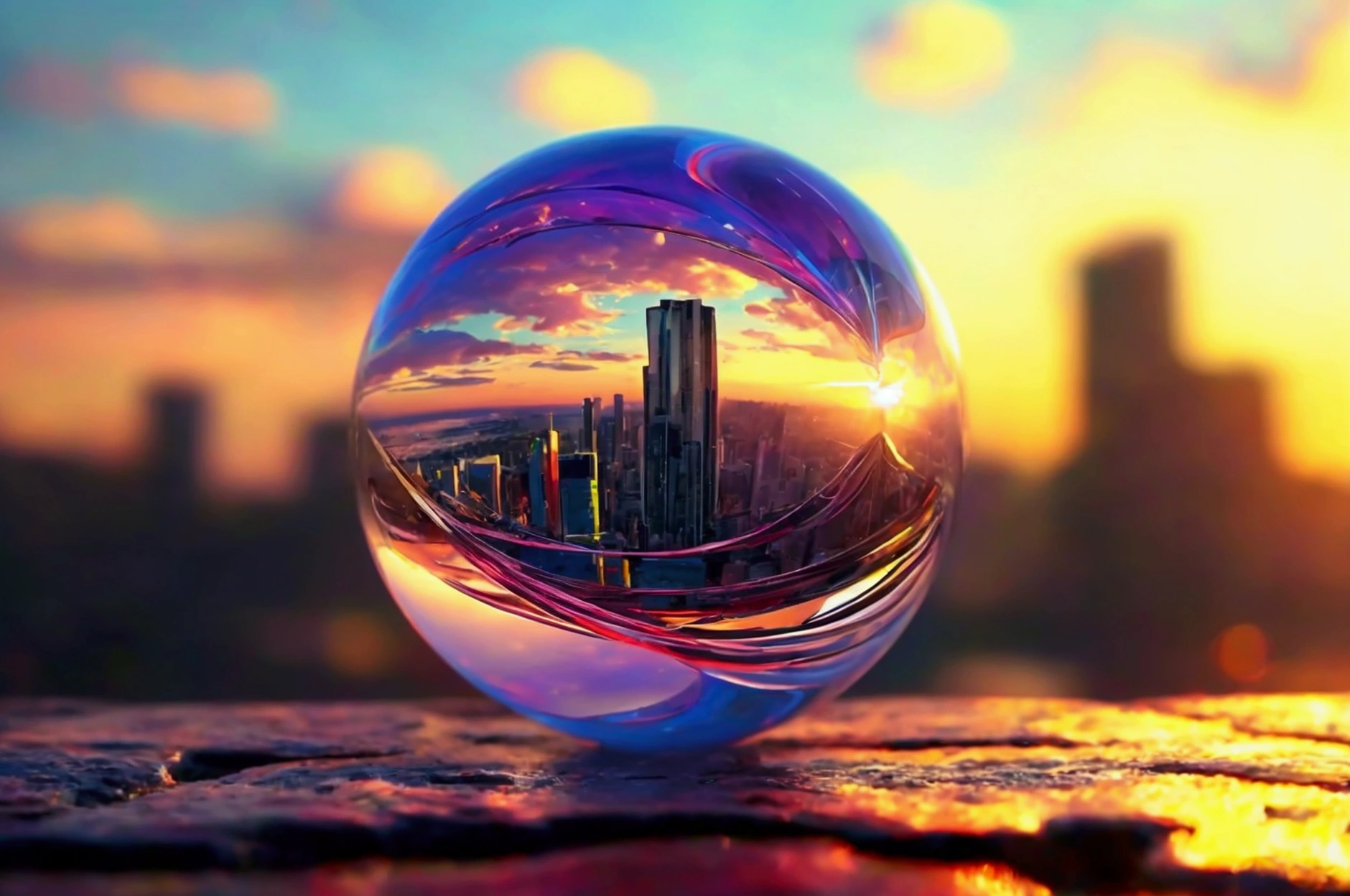 mini(Ttp), (8k, raw photo, Best Quality, masterpiece:1.2), colorful background, clean background, depth of field, city, tall building, thumbnail, landscape, isometric,in crystal ball, 16:9, playa, Waves