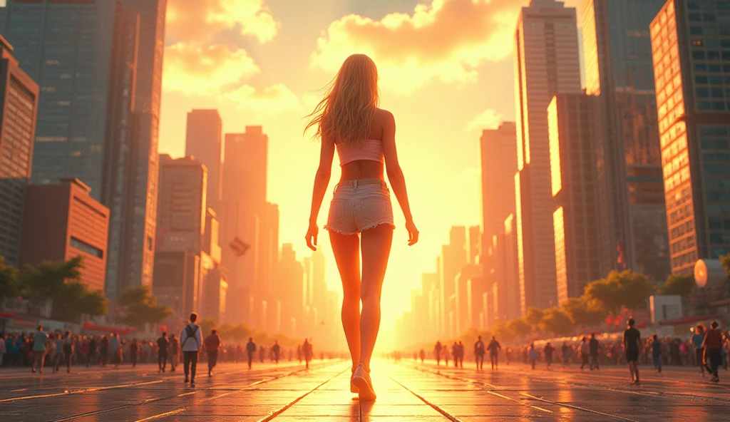 a cyberpunk themed beach, with sunset