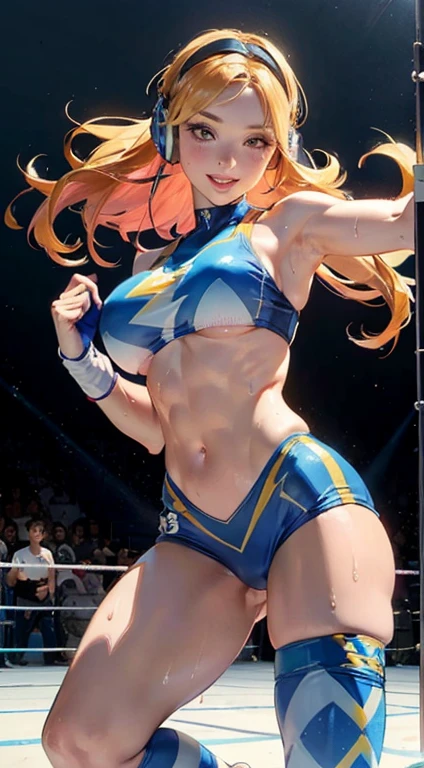 arm, fist,flame,Masterpiece, pin up, Characters with fire and ice attributes, big butt anime characters, knee up, Fighting game characters, Fighting Pose, dynamic pose, The strongest pose, Fighting Pose, Muscular girl, Healthy girl, thick, Perfect blond girl, powerful punch, Flaming fist with ice-covered frozen fist, High-resolution consignment, Feminine and Muscular, Enchanting anime girl, Anime Women, (((intricate leotard)))、Very large, light-reflecting pectoral muscleini skirt with frill, Beautiful Abs、blush, in Milky Way, Shining energy waves, from front, from below,