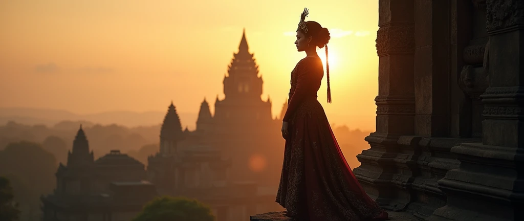 (The silhouette of a woman in ancient Javanese royal clothing - SeaArt AI