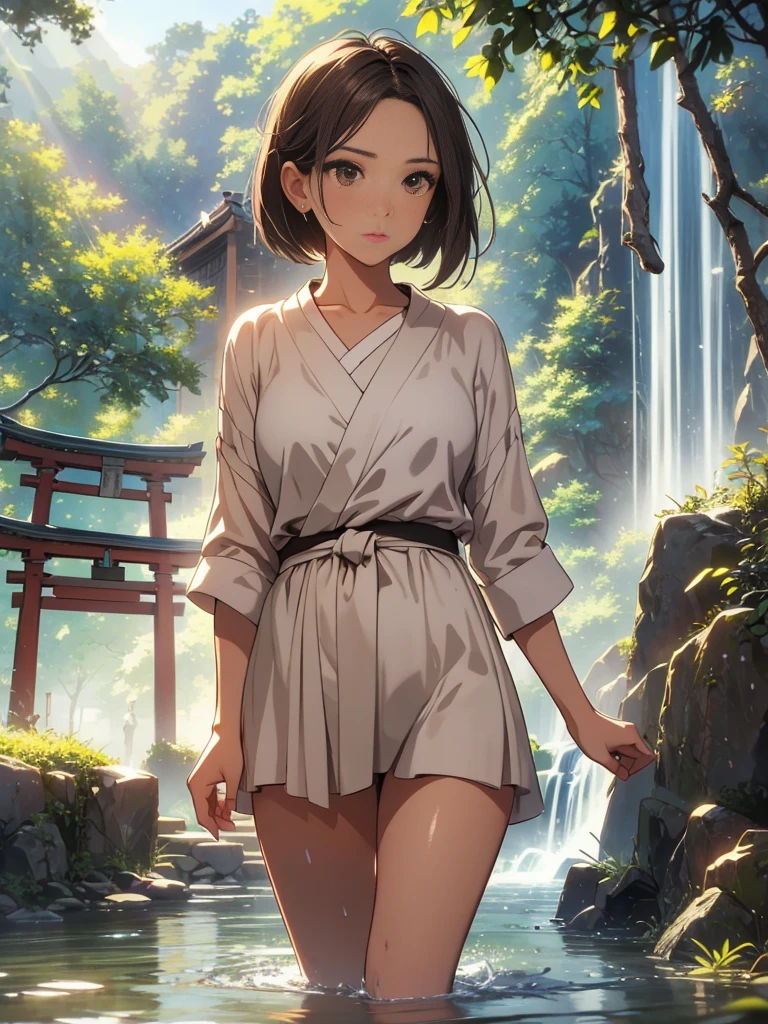 born, masterpiece, Ultra-fine photography,, 最high quality, Ultra-high resolution, ((Nature)), (((Great Falls))), (((Fantastic sky background))), (((Spectacular landscapes))), (((Magnificent sky background))), (((A magnificent torii gate:1))), ((Big waterfall)), ((fleshy body)), ((Glamorous body)), ((Lewd pose)), (((A beautiful woman bathing in water from a waterfall))), (((Drenched white blouse))), (((Wearing sexy panties))), ((Bob Cut Hair)), ((A composition that makes you think about the future)),(((Photogenic beauty))), Realistic, ((Sparkling Splash)), (((Solemn atmosphere))), (Stunningly beautiful woman), ((Golden ratio of the face)), ((Beautiful light reflection)), ((Full body portrait)), ((Glamorous body)), (Perfect anatomy), (Perfect anatomical toes),Amazingly beautiful, Dynamic pose, Delicate face, bornきbornきとした目,Highly detailed background, Detailed face, Detailed busy background, nice, High definition skin, Realistic skin details,8k,Digital single-lens reflex camera, high quality,Photorealism,View from below, (最high quality, 8k, masterpiece: 1.3),Ultra-high resolution,Shot with Canon EOS R 6, Perfect anatomy, Perfect anatomical fingertips, Dark brown hair: 1.1, Ultra detailed face, Detailed lips, Fine grain, double eyelid, charm,masterpiece, 最high quality, Looking into the distance, Beautiful Face, Freeze, Stunned, Dynamic pose, Highly detailed background, Detailed face, Detailed busy background, nice, High definition skin, Realistic skin details,8k,Digital single-lens reflex camera, high quality,Photorealism,View from below,NSFW,(最high quality, 8k, masterpiece: 1.3),Ultra-high resolution,Shot with Canon EOS R 6, Dark brown hair: 1.1, Ultra detailed face, Detailed lips, Almond-shaped eyes, double eyelid,A beautiful Japanese wife, charm的,