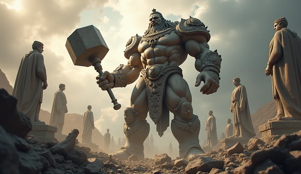 Sand sculpture style, The three-headed, eight-armed god of war wields six sharp weapons，Weave your way through the battlefield，Unrivaled Strength，Overwhelm the enemy，Strong sense of déjà vu。