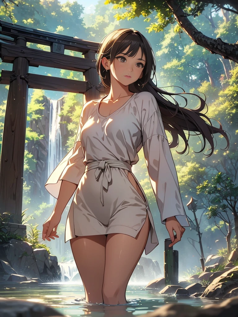 born, masterpiece, Ultra-fine photography,, 最high quality, Ultra-high resolution, ((Nature)), (((Great Falls))), (((Fantastic sky background))), (((Spectacular landscapes))), (((Magnificent sky background))), (((A magnificent torii gate:1))), ((Big waterfall)), ((fleshy body)), ((Glamorous body)), ((Lewd pose)), (((A beautiful woman bathing in water from a waterfall))), (((Drenched white blouse))), (((Wearing sexy panties))), ((Bob Cut Hair)), ((A composition that makes you think about the future)),(((Photogenic beauty))), Realistic, ((Sparkling Splash)), (((Solemn atmosphere))), (Stunningly beautiful woman), ((Golden ratio of the face)), ((Beautiful light reflection)), ((Full body portrait)), ((Glamorous body)), (Perfect anatomy), (Perfect anatomical toes),Amazingly beautiful, Dynamic pose, Delicate face, bornきbornきとした目,Highly detailed background, Detailed face, Detailed busy background, nice, High definition skin, Realistic skin details,8k,Digital single-lens reflex camera, high quality,Photorealism,View from below, (最high quality, 8k, masterpiece: 1.3),Ultra-high resolution,Shot with Canon EOS R 6, Perfect anatomy, Perfect anatomical fingertips, Dark brown hair: 1.1, Ultra detailed face, Detailed lips, Fine grain, double eyelid, charm,masterpiece, 最high quality, Looking into the distance, Beautiful Face, Freeze, Stunned, Dynamic pose, Highly detailed background, Detailed face, Detailed busy background, nice, High definition skin, Realistic skin details,8k,Digital single-lens reflex camera, high quality,Photorealism,View from below,NSFW,(最high quality, 8k, masterpiece: 1.3),Ultra-high resolution,Shot with Canon EOS R 6, Dark brown hair: 1.1, Ultra detailed face, Detailed lips, Almond-shaped eyes, double eyelid,A beautiful Japanese wife, charm的,