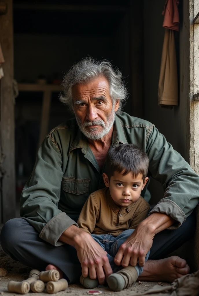 A man 43 years, children 10 years, 1girl, sitting on a sofa, clothes 90 years, interior background of an old house