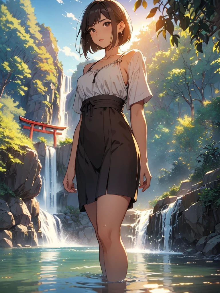 born, masterpiece, Ultra-fine photography,, 最high quality, Ultra-high resolution, ((Nature)), (((Great Falls))), (((Fantastic sky background))), (((Spectacular landscapes))), (((Magnificent sky background))), (((A magnificent torii gate:1))), ((Big waterfall)), ((fleshy body)), ((Glamorous body)), ((Lewd pose)), (((A beautiful woman bathing in water from a waterfall))),  (((sexy lingerie))), ((Bob Cut Hair)), ((A composition that makes you think about the future)),(((Photogenic beauty))), Realistic, ((Sparkling Splash)), (((Solemn atmosphere))), (Stunningly beautiful woman), ((Golden ratio of the face)), ((Beautiful light reflection)), ((Full body portrait)), ((Glamorous body)), (Perfect anatomy), (Perfect anatomical toes),Amazingly beautiful, Dynamic pose, Delicate face, bornきbornきとした目,Highly detailed background, Detailed face, Detailed busy background, nice, High definition skin, Realistic skin details,8k,Digital single-lens reflex camera, high quality,Photorealism,View from below, (最high quality, 8k, masterpiece: 1.3),Ultra-high resolution,Shot with Canon EOS R 6, Perfect anatomy, Perfect anatomical fingertips, Dark brown hair: 1.1, Ultra detailed face, Detailed lips, Fine grain, double eyelid, charm,masterpiece, 最high quality, Looking into the distance, Beautiful Face, Freeze, Stunned, Dynamic pose, Highly detailed background, Detailed face, Detailed busy background, nice, High definition skin, Realistic skin details,8k,Digital single-lens reflex camera, high quality,Photorealism,View from below,NSFW,(最high quality, 8k, masterpiece: 1.3),Ultra-high resolution,Shot with Canon EOS R 6, Dark brown hair: 1.1, Ultra detailed face, Detailed lips, Almond-shaped eyes, double eyelid,A beautiful Japanese wife, charm的,