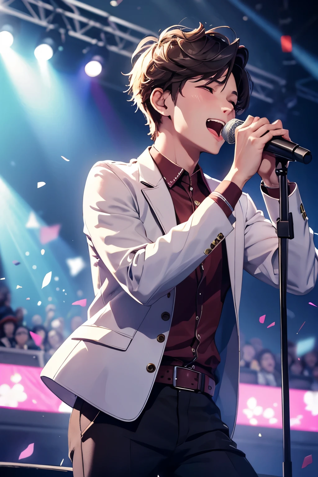 Arafed image of a man in a suit singing into a microphone - SeaArt AI