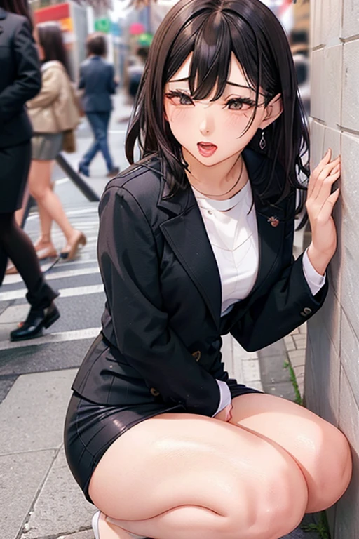 /quality
(masterpiece,best quality,High resolution,高quality,Realistic)
/Hairstyle
(Black Hair、Curly Hair)
/Clothes
(Pencil Skirt,Job interview suit,Black jacket,Torn pantyhose:1.5,Earrings)
/Pose Crouching,sit
Leaning against a wall,
Spread your legs:1.5
(Ahegao,orgasm,vapor:1.5,Wish:1.5),
/Other Crowds:1.5,Fair skin,Feet Focus,Leaning against a wall,male,hand of:1.5,night, roadside,ID card,