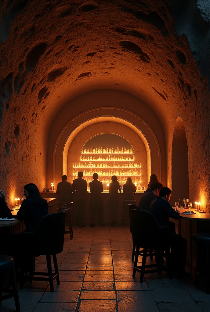 Bar decorated with cave paintings.