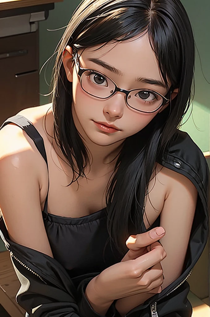 there is a woman in a blue bikini and glasses sitting on a bed, realistic young gravure idol, hyper realistic anime, a hyperrealistic schoolgirl, realistic sensual gravure idol, young sensual gravure idol, photorealistic anime, with glasses, anaglyph effect ayami kojima, young gravure idol, young pretty gravure idol, hyperrealistic schoolgirl