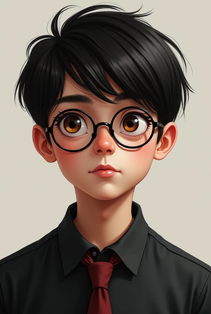 A boy with glasses,looking me