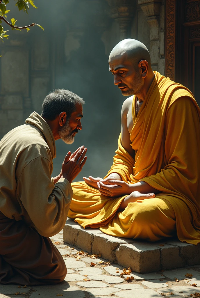 Thai people go to make merit at the temple., The monk holds his feet, photo, Real people, Movie set