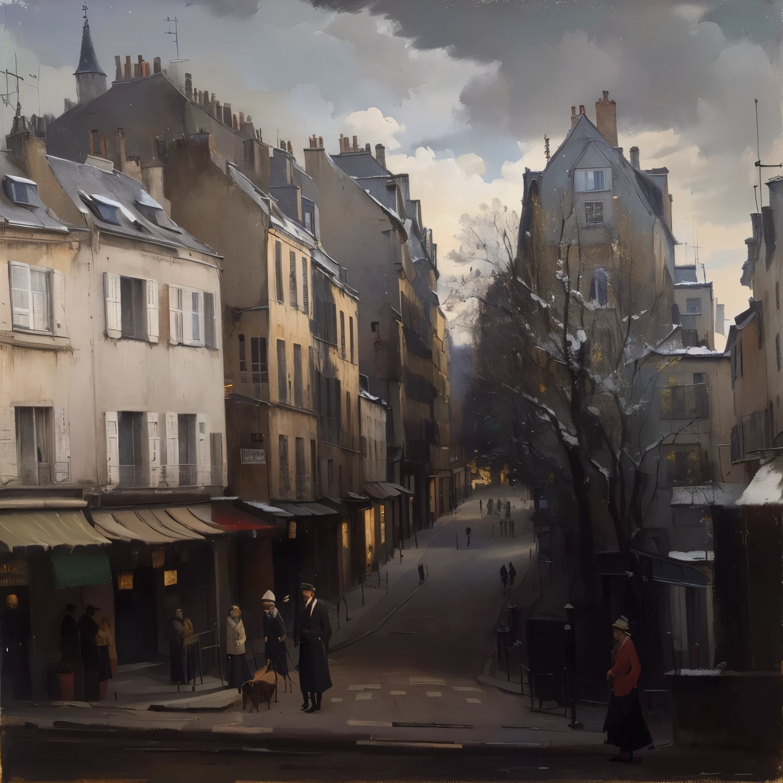 Streetscape with people walking dogs, inspired By Maurice Utrillo, By Maurice Utrillo, by Sándor Bihari, By Maurice de Vlaminck, By Etienne Aubry, Inspired by Paul Delvaux, Raphael, 1 9 2 7 Oil on canvas, By Vilmos Abba Novak