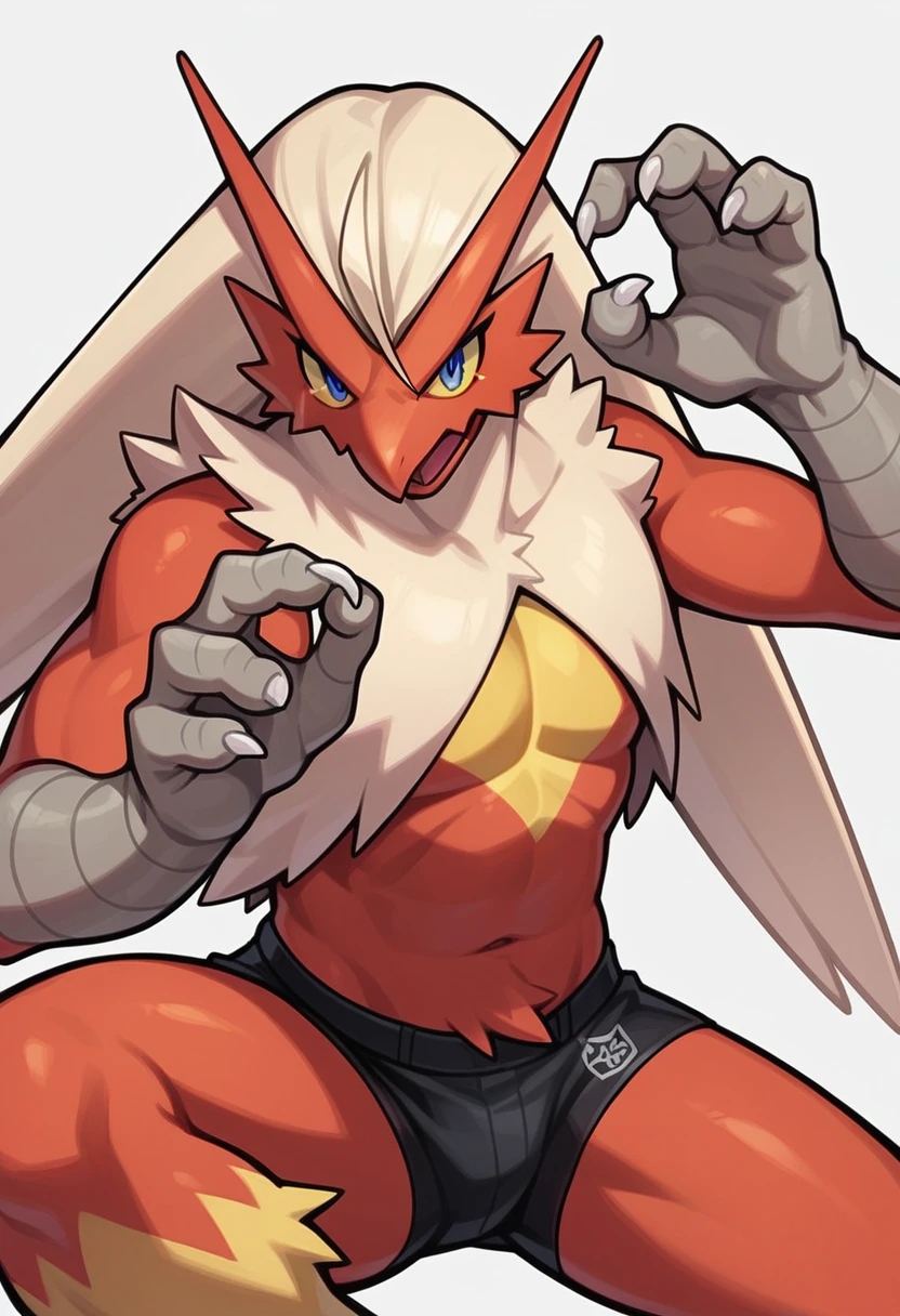 score_9, score_8_up, score_7_up, score_6_up, BREAK source_anime, Blaziken, Pokemon, 1male, solo, angry, kicking, kicking at viewer, on a pokemon battle stadium