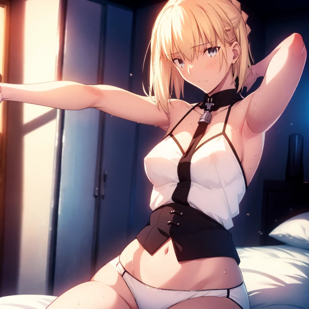 High resolution, 最high resolution,high resolution,{Things to know_f de stay night ufotable:1.15}, Rubio_ Best Quality, masterpiece, フルnude,Sweatだく,Blushing,smile,Armpitアップ,Sweat,Armpitを広げて見せている,bed,Moist,Blonde,whole body,pubic hairあり,Love juice,Armpit,side,sideの下,Armpitの下,sideアップ,Sweatをかいている,sideSweat,Upper Body, 1 person,sideズーム,Armpitズーム,Armpitを見せつける,sideを見せつける,両Arms behind head,nude,Raise your arms, Inner cavity reflection,whole body,Two arms,Alone,sexy,1 personだけ,Looking at me,膣からsemenが垂れている,front,pubic hair,Obscene lines,Ray tracing,Slender body,E Cup,Embarrassing,Armpit強調,side強調,ArmpitSweat,sideSweat,Wet Skin,Open your mouth,Noise Reduction,((Place your hands behind your head)),Emphasis on the crotch,Chest Enhancement,stage,Perfect lighting,体をfront,Look up,looking at the camera,真front,I don't want to go away.,体をfront,両Raise your arms,両Arms behind head,Embarrassing,Hands behind head,Hotel Rooms,bedの上,全naked,naked,膣からsemenが垂れている,bedに横たわる,,フルnude,オイルを塗ったテカテカのsideの下を見せる、オイルを塗った光沢のあるsideの下:1.30、Surreal、sideの下、オイルを塗った光沢のあるsideの下:1.30、光沢のあるsideの下、オイルを塗ったぬるぬのsideの下:1.30、ぬるぬるした光沢のあるsideの下:1.20、明るく詳細なsideの下、sideの下の細かいシワ:1.7、リアルなsideのシワ:1.7、sideの下を照らす光:1.4、side毛穴の細部まで), Armpit見せポーズ,side見せポーズ,Nipples,Nipplesが立っている,No clothes,素っnaked,Armpitアップ,sideアップ,NaughtyなArmpit,Naughtyなside,Sweat,Naughty,Arms behind head,Armpitを広げる,sideを広げる,Embarrassed look,Love juiceが垂れている,NaughtyなPussy,体をfrontへ,pubic hairが生えている,pubic hair,semen,semenまみれ,Naughtyな体,Naughtyな身体,NaughtyなPussy,Naughtyなgenital,genital,NaughtyなPussy,Naughtyなnaked,Naughtyなnaked体,Naughtyな肉体,Naughtyなボディー,恥ずかしそうにArmpitを見せている,恥ずかしそうにsideを見せている,lotion,lotionまみれ,Vaginal fluid,Vaginal fluidが垂れている,Love juice,Love juiceが垂れている,semenでベタベタ,Sticky with semen,Sperm,Spermまみれ,Spermでベタベタ,Pussy,Pussyを見せつける,Pussy,Pussyを見せつける,Embarrassed look,Groinにタトゥー,Groin,View your viewers,genital,女genital,湿ったArmpit,湿ったside,smile,4K,（8k）,Noise Reduction,Place your hands behind your head,Emphasis on the crotch,((Place your hands behind your head)),(Shiny, oily skin), Raise the hand, (Raise your arms above your head:1.5), Put your arms behind your head, sideの下, (sideの下 into viewer's face:1.5), (View your viewers:1.5), Raise the hand,蒸れたArmpit,蒸れたside, sideの下を露出させる,Armpitの下を露出させる,両手を頭に当ててbedに座わる,蒸れたArmpit,蒸れたside,Armpitアップ,sideアップ