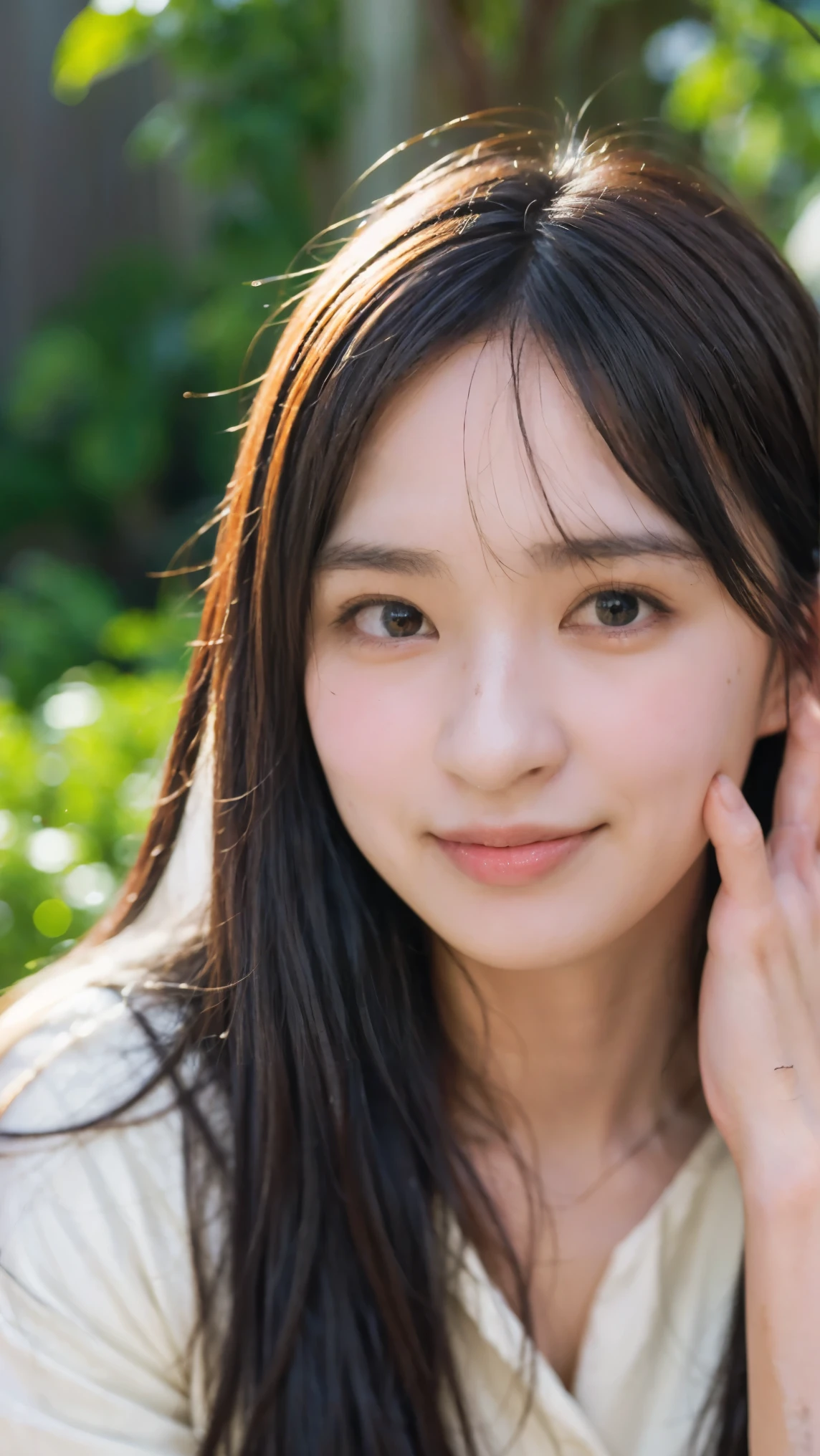 Arafed asian woman with long hair and a white shirt - SeaArt AI