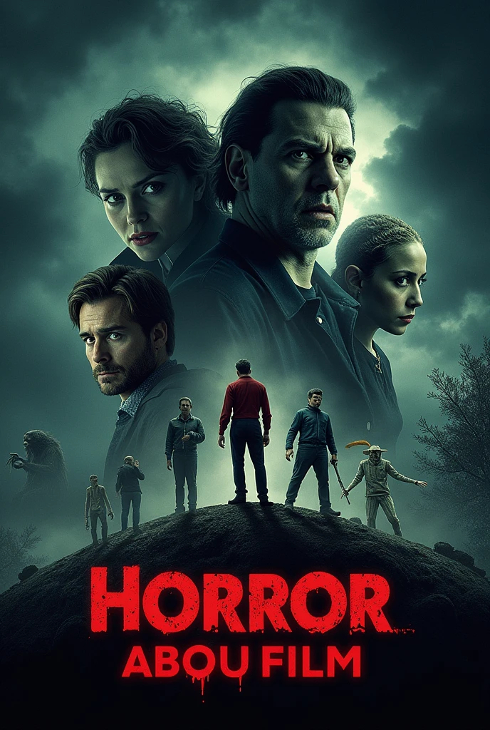 a movie poster of " A nightmare on elm street" with Freddy Krueger with a blond teenager girl with white t-shirt and jeans
