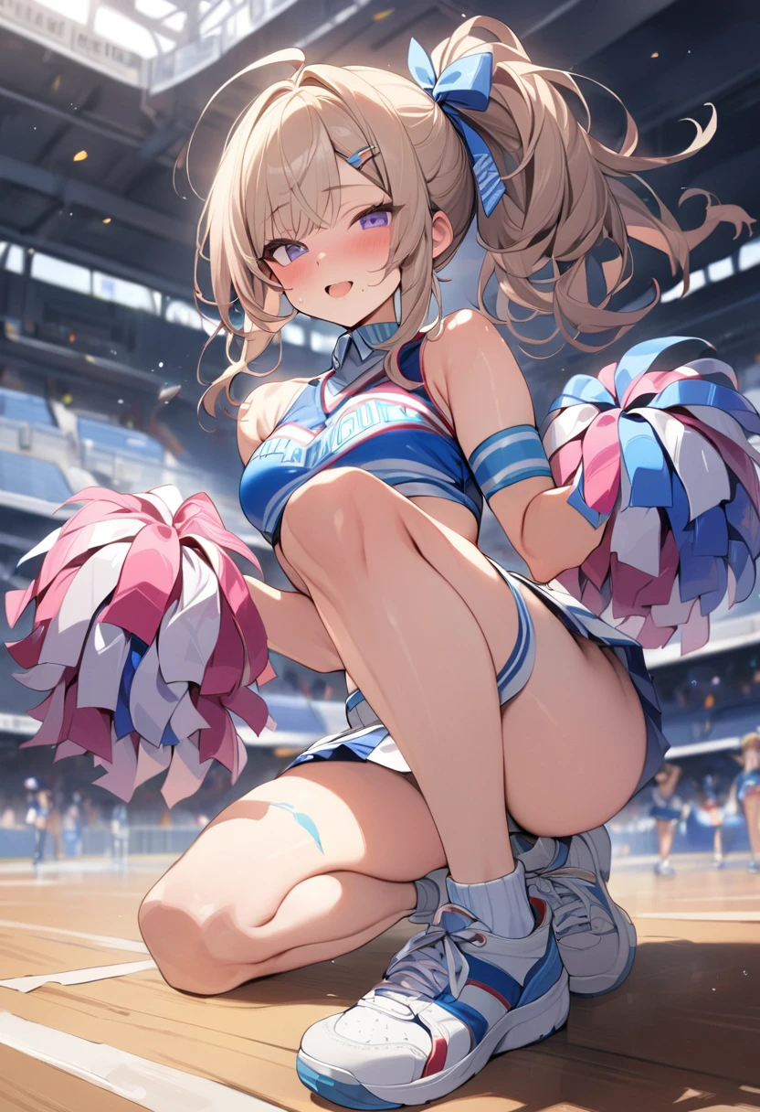 (masterpiece, best quality:1.2), 1girl, full body,cheerleaders,random hair style,random haight,random body style, Forward knee