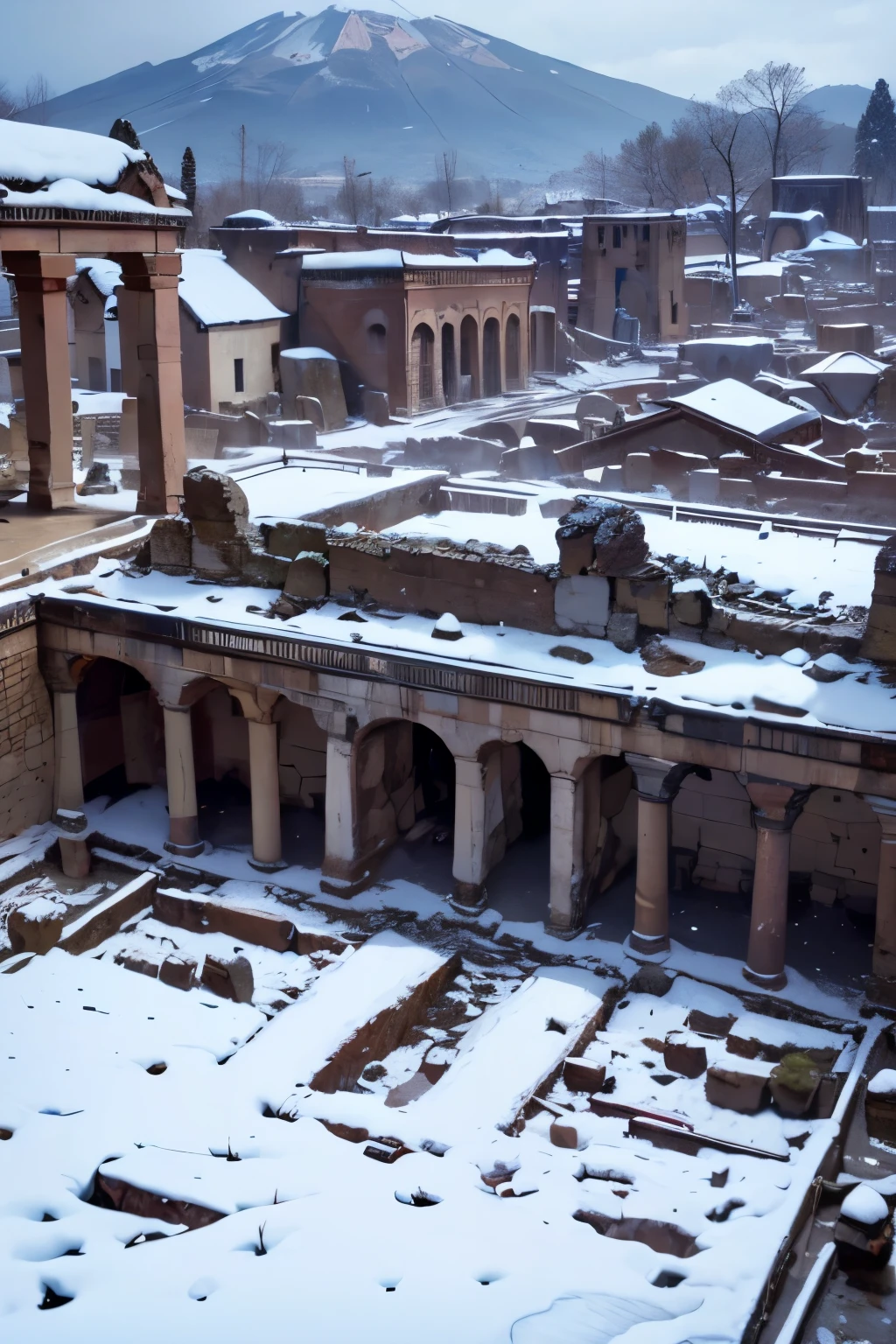 Ancient Roman ruins，Pompeii，heavy snow，Snow，snow，earthquake，disaster，earthquake，ruins，Overlooking，