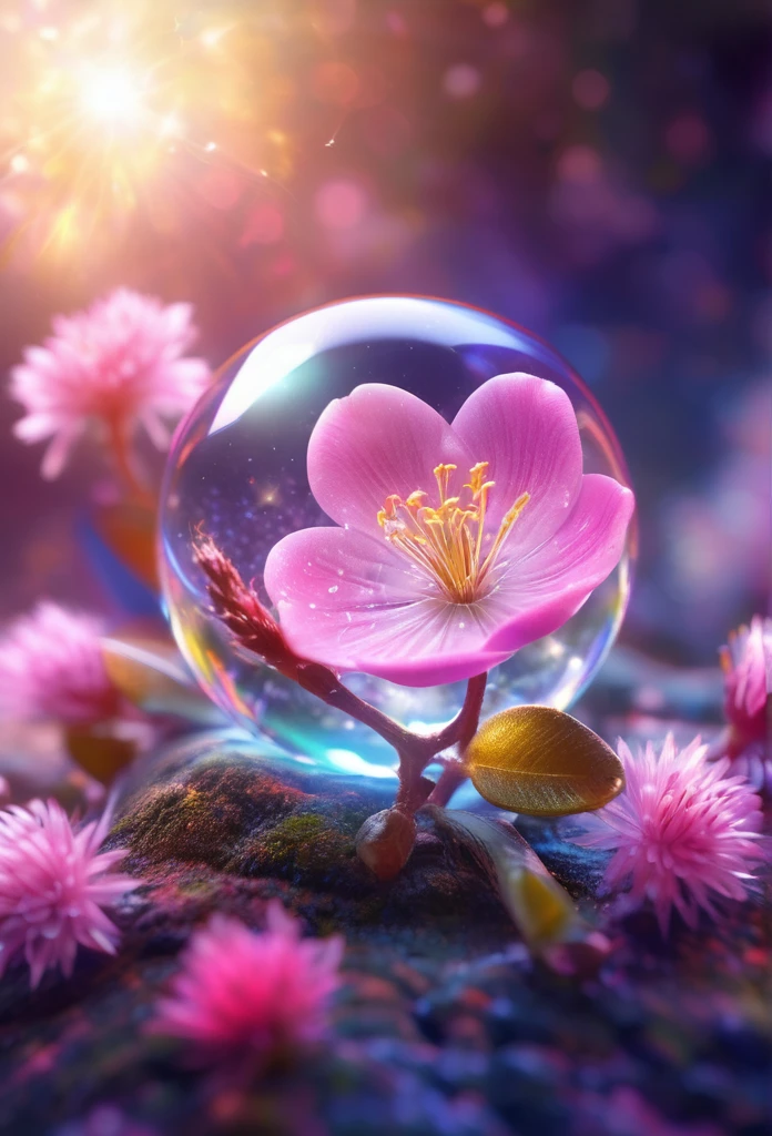 crystal spring blossom,
fantasy, galaxy, transparent, 
shimmering, sparkling, splendid, colorful, 
magical photography, dramatic lighting, photo realism, ultra-detailed, 4k, Depth of field, High-resolution