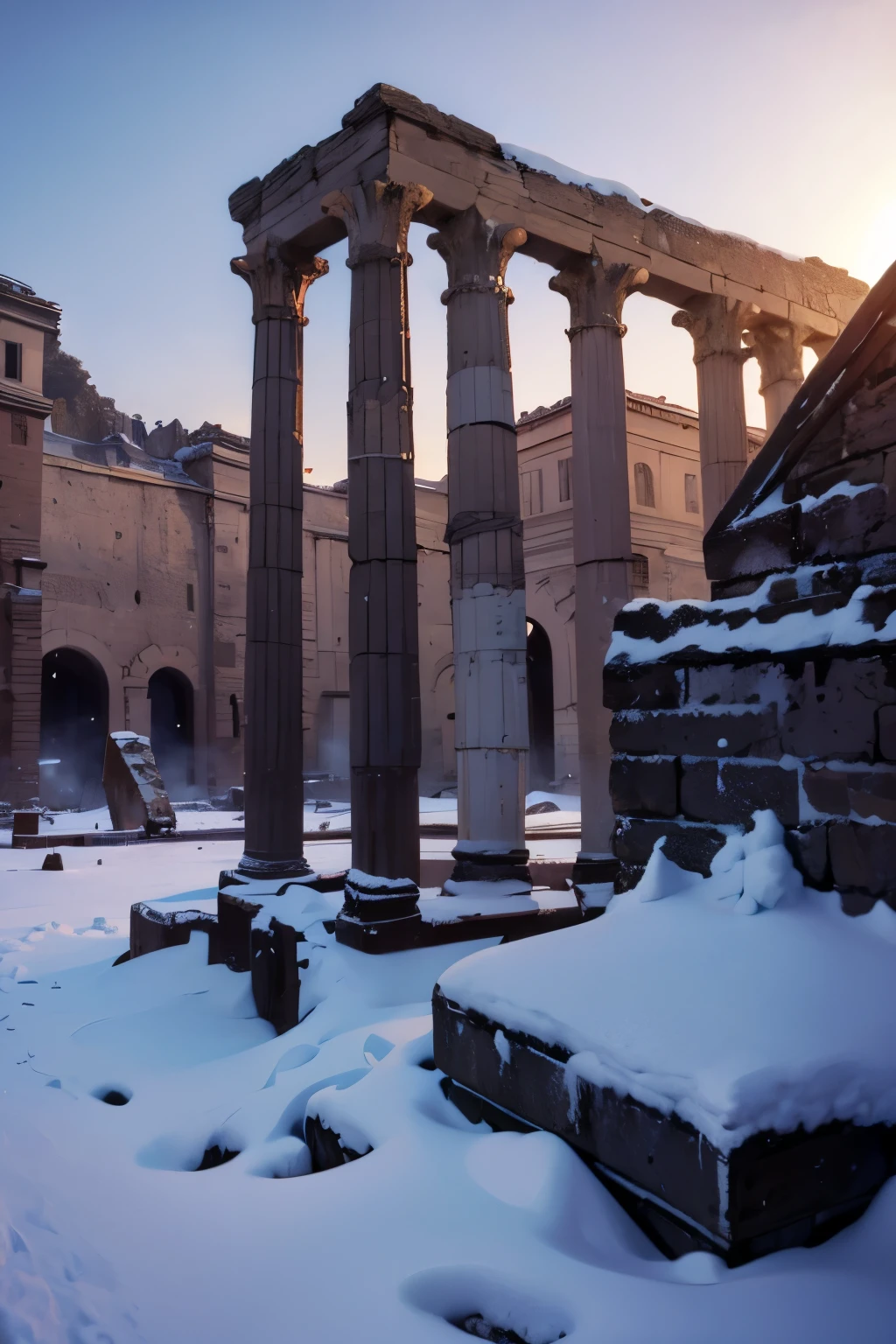 Ancient Roman ruins，Pompeii，heavy snow，Snow，snow，earthquake，disaster，earthquake，ruins，Overlooking，