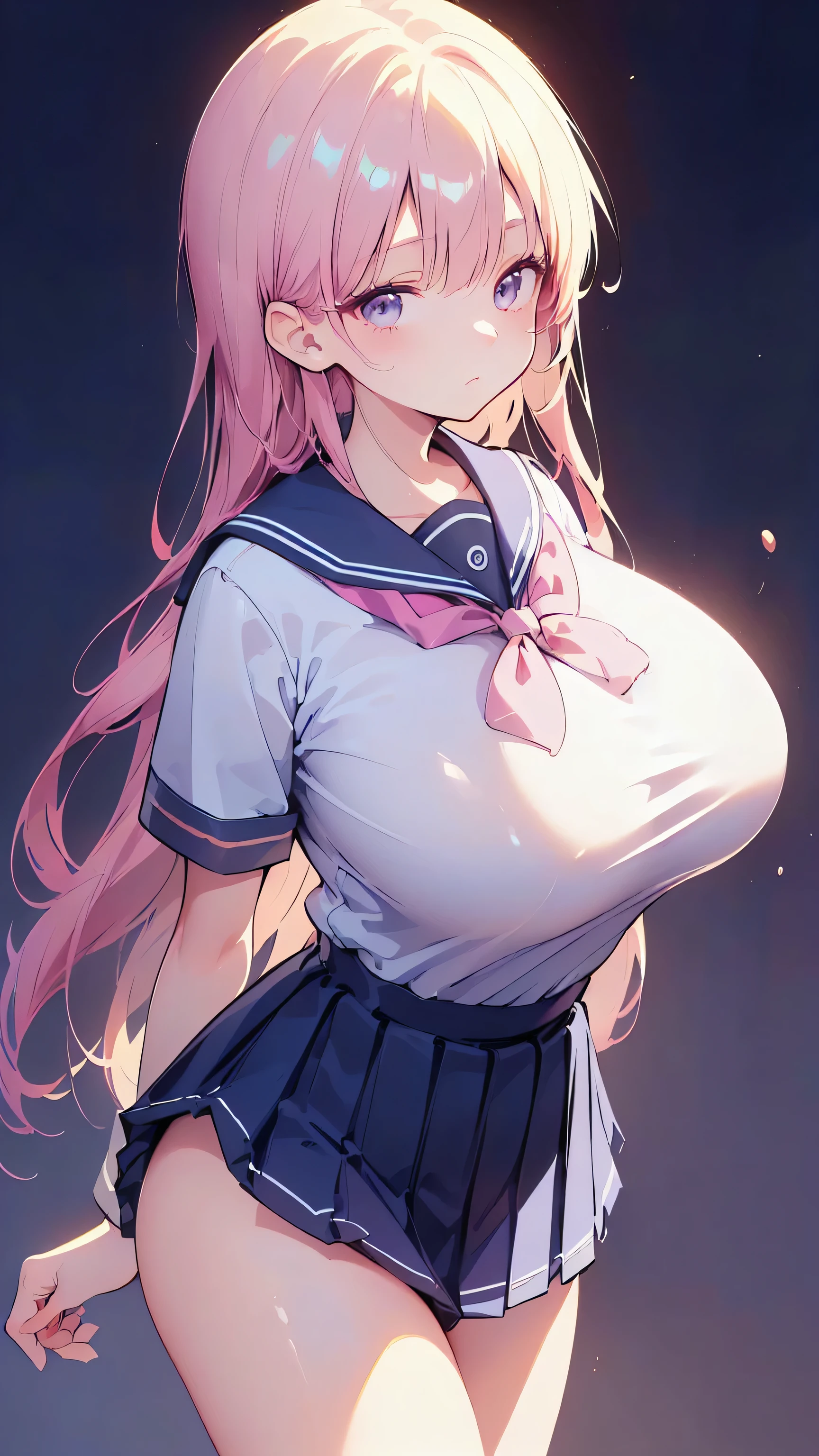 Ultra-high resolution, 8k,high quality,(((Ultra-short stature,Gargari body)),cowboy shot , ((no hat:1.3))),Slender,Cute hairstyle,,(iridescent light,soft shadow,Anime Painting,thin line drawing),((((((super enormous cartoon-like breasts,Young,school uniform)),,Girl、Simple Background)))),