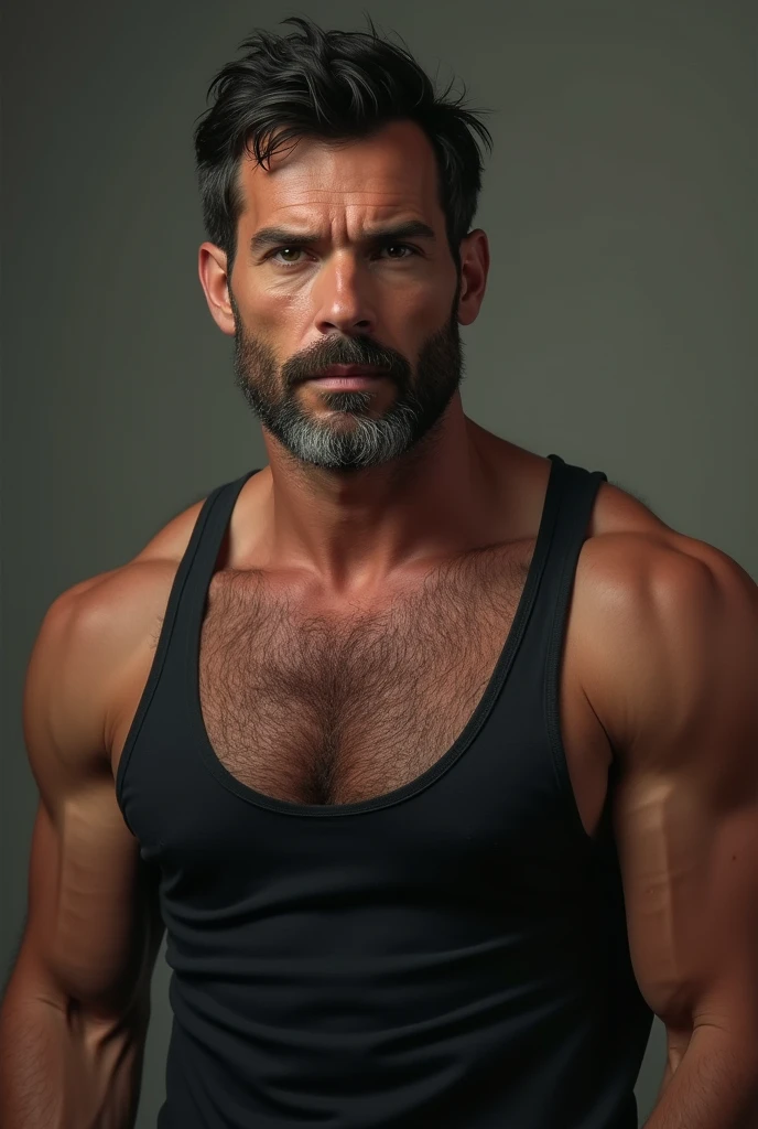muscular man, 40 years old, full length, beard, happy hairy trail, turning to camera, stone jeans, hyper realistic, photorealistic, extremely detailed, 8k, studio lighting, professional photography, cinematic lighting, dramatic lighting, chiaroscuro lighting, high contrast, sharp focus, vivid colors, unreal engine, detailed skin texture, realistic facial features, masculine, rugged, strong, powerful