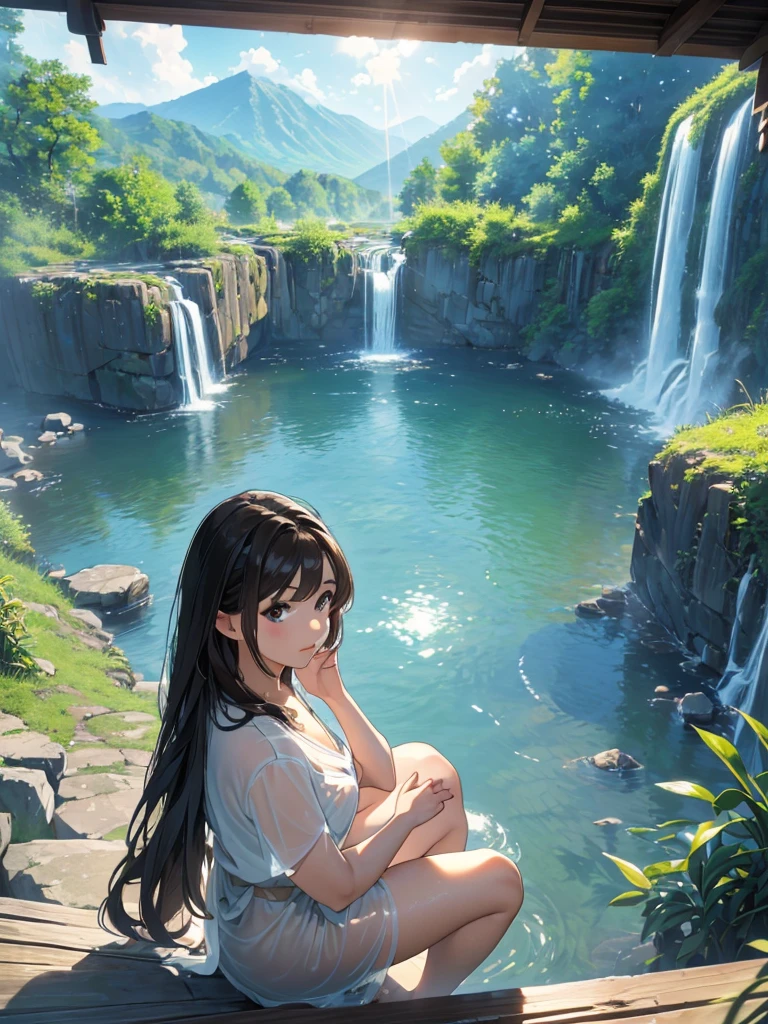 born, masterpiece, Ultra-fine photography,, 最high quality, Ultra-high resolution, ((Nature)), (((Great Falls))), (((Fantastic sky background))), (((Spectacular landscapes))), (((Magnificent sky background))), ((A huge waterfall:1)), ((fleshy body)), ((Glamorous body)), ((Big Tits)), ((Lewd pose)), (((Bend your legs with your knees pointing up))), (((Spread your legs wide))), (((A beautiful woman bathes in water from a waterfall))), (((see-through Sexy lingerie))), ((A composition that makes you think about the future)),(((Photogenic beauty))), Realistic, ((Sparkling Splash)), (((Solemn atmosphere))), (Stunningly beautiful woman), ((Golden ratio of the face)), ((Beautiful light reflection)), ((Full body portrait)), ((Glamorous body)), (Perfect anatomy), (Perfect anatomical toes),Amazingly beautiful, Dynamic pose, Delicate face, bornきbornきとした目,Highly detailed background, Detailed face, Detailed busy background, nice, High definition skin, Realistic skin details,8k,Digital single-lens reflex camera, high quality,Photorealism,View from below, (最high quality, 8k, masterpiece: 1.3),Ultra-high resolution,Shot with Canon EOS R 6, Perfect anatomy, Perfect anatomical fingertips, Dark brown hair: 1.1, Ultra detailed face, Detailed lips, Fine grain, double eyelid, charm,masterpiece, 最high quality, Looking into the distance, Beautiful Face, Freeze, Stunned, Dynamic pose, Highly detailed background, Detailed face, Detailed busy background, nice, High definition skin, Realistic skin details,8k,Digital single-lens reflex camera, high quality,Photorealism,View from below,NSFW,(最high quality, 8k, masterpiece: 1.3),Ultra-high resolution,Shot with Canon EOS R 6, Dark brown hair: 1.1, Ultra detailed face, Detailed lips, Almond-shaped eyes, double eyelid,A beautiful Japanese wife, charm的,