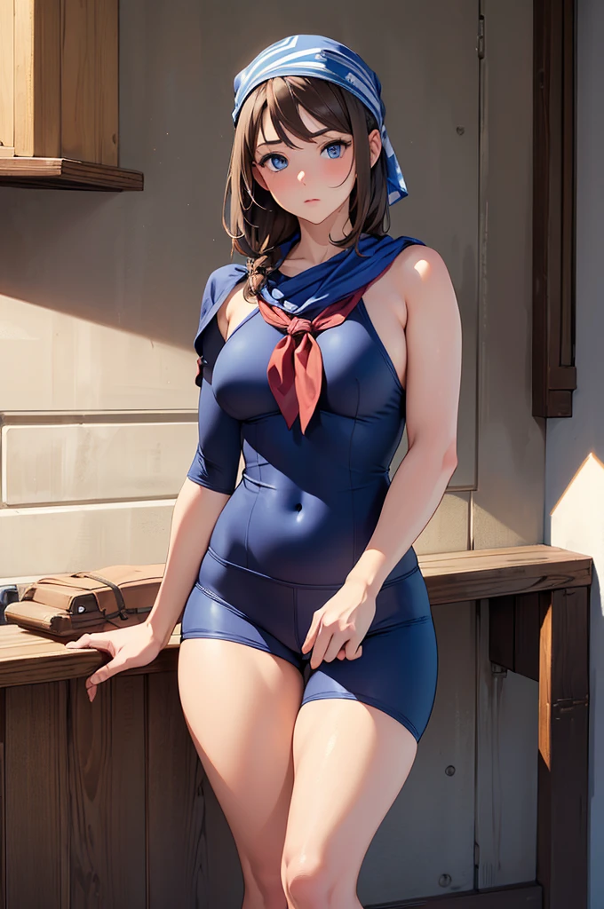 Sailor suit girl with chest exposed, Eyes tease,Slender figure,legs long,Being touched,is shy