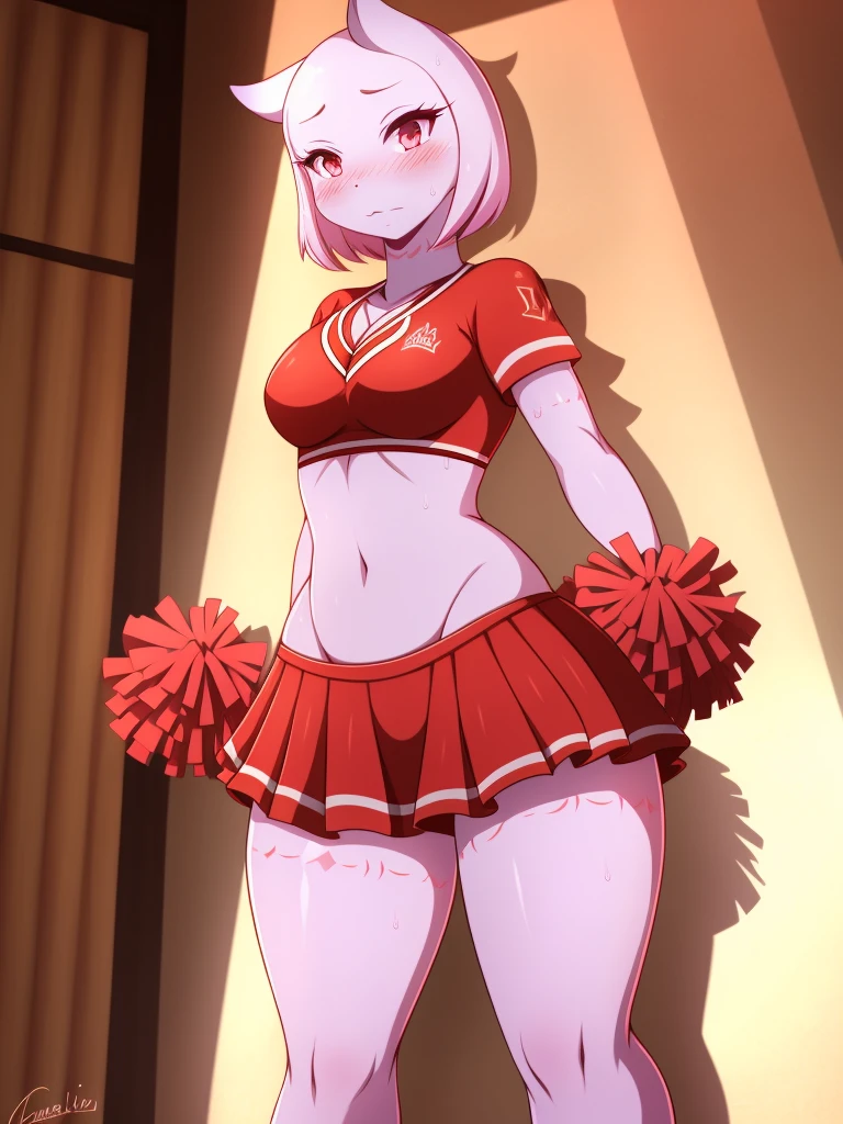 Crusch Lulu,furry,Bust big ,Waist 57,Thigh 86,Good resolution,standing in a room alone,Cheerleading uniform,Good light and shadow details,shade,sexy body,blushing, Sweating, 