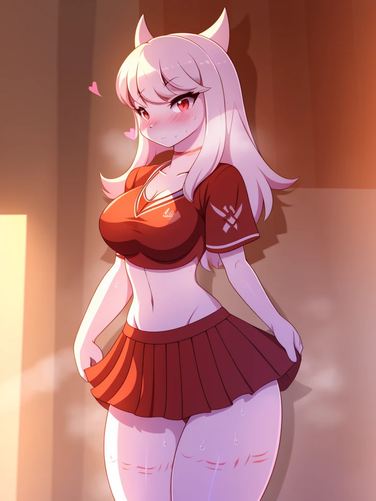 Crusch Lulu,furry,Bust big ,Waist 57,Thigh 86,Good resolution,standing in a room alone,Cheerleading uniform,Good light and shadow details,shade,sexy body,blushing, Sweating, 