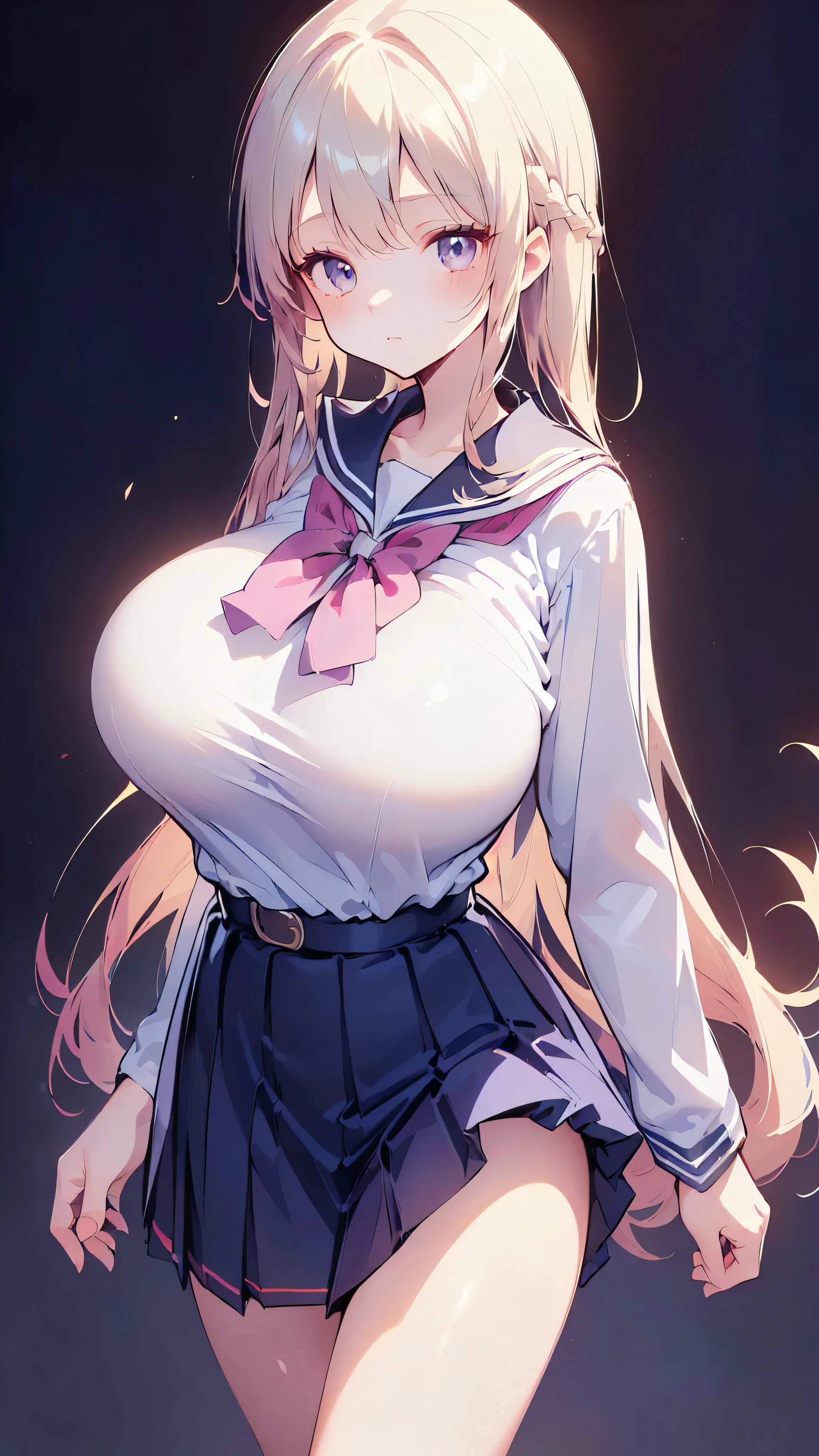 Ultra-high resolution, 8k,high quality,(((Ultra-short stature,Gargari body)),cowboy shot , ((no hat:1.3))),Slender,Cute hairstyle,,(iridescent light,soft shadow,Anime Painting,thin line drawing),((((((super enormous cartoon-like breasts,Young,school uniform)),,Girl、Simple Background)))),