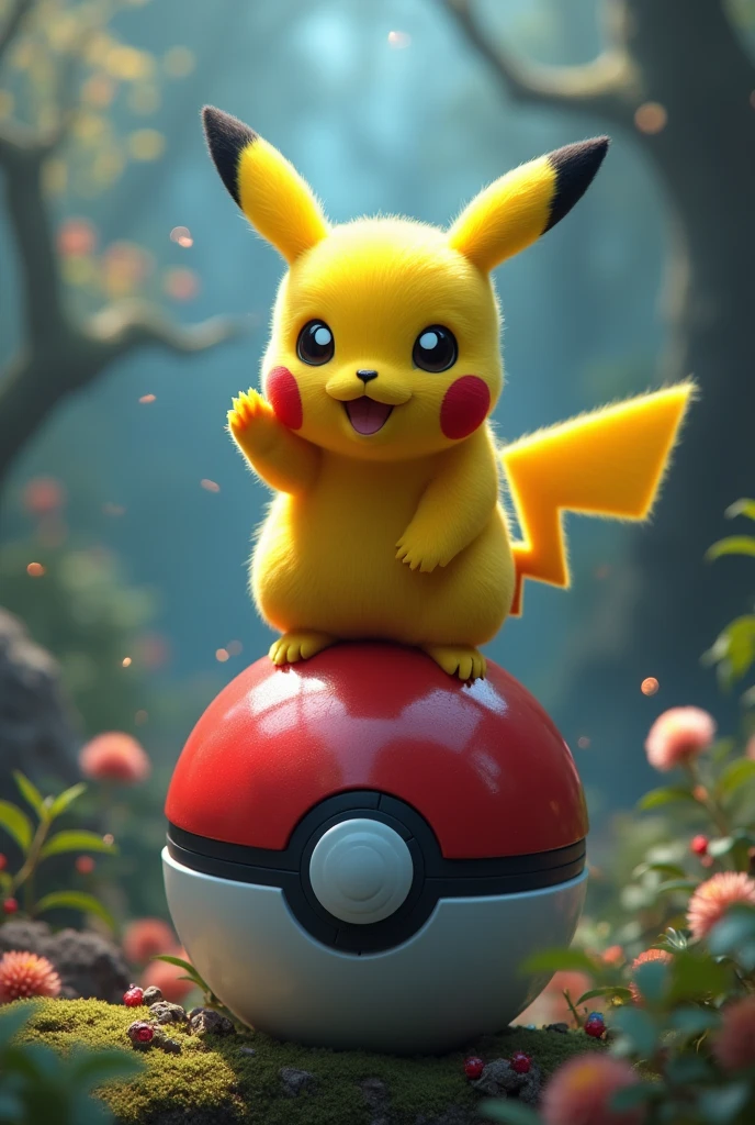 a pikachu standing on a pokeball, detailed pokemon, photorealistic, high quality, 8k, best quality, cinematic lighting, studio lighting, hyperrealistic, extremely detailed, intricate details, ultra-detailed, hyper-realistic, realistic textures, highly detailed, vibrant colors, dynamic pose, cute expression, adorable, kawaii, magical atmosphere, fantasy, mystical, whimsical, surreal
