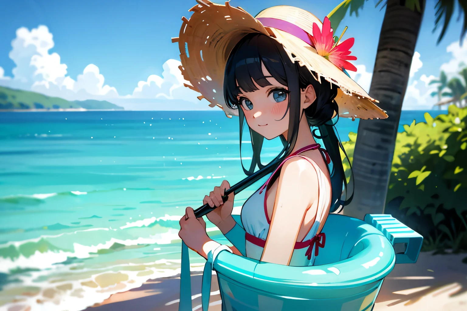 (masterpiece, best quality, ultra detailed:1.2), girl, small ???????, school uniform, 1girl  sea, sky, coast, morning, 