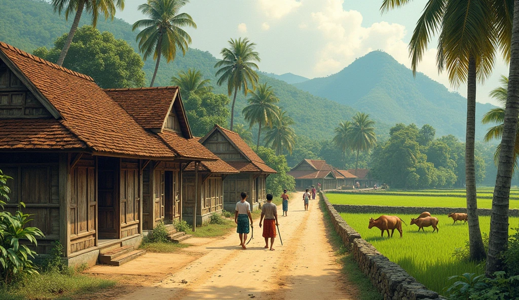 "Illustration from 1920 of a village in East Java named 'DESA ...
