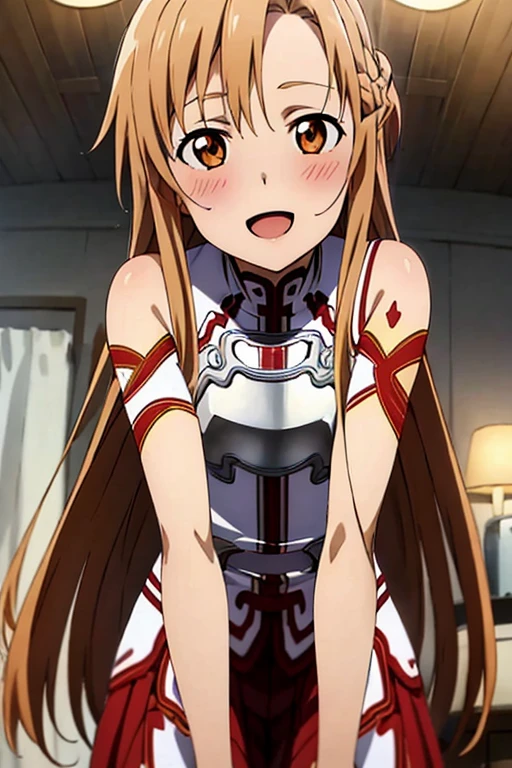 ((Highest quality)), ((masterpiece)), (be familiar with), Perfect Face, indoor, Bedroom, Watching the audience,
One woman, Yuuki Asuna,
Open Mouth, Ecstatic expression, blush, smile,
Small breasts, Flat Chest, , , child, Girl,
Long Hair, Long Hair,
Leg spread,