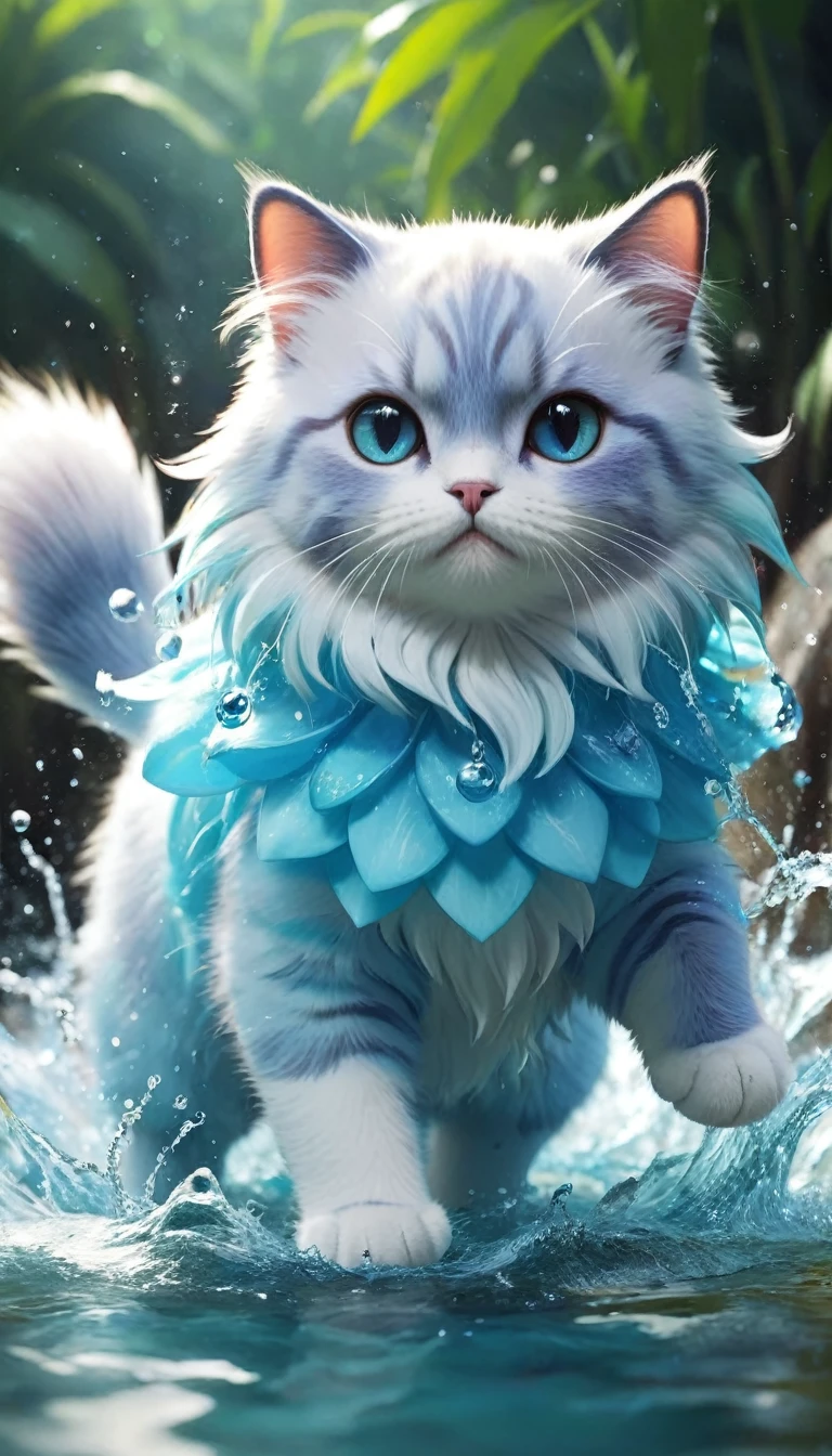 make me a cute and adorable cat, This cat is like a water element pokemon