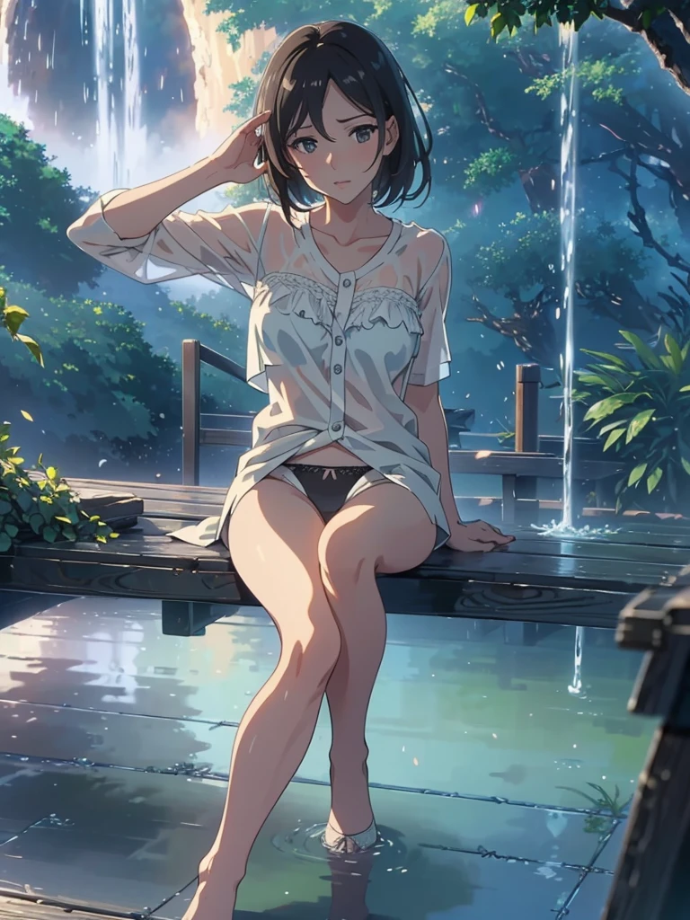 born, masterpiece, Ultra-fine photography,, 最high quality, Ultra-high resolution, ((Nature)), (((Great Falls))), (((Fantastic sky background))), (((Spectacular landscapes))), (((Magnificent sky background))), ((A huge waterfall:1)), ((fleshy body)), ((Glamorous body)), ((Big Tits)), ((Lewd pose)), (((Bend your legs with your knees pointing up))), (((Spread your legs wide))), (((A beautiful woman bathes in water from a waterfall))), (((Bewitching 3))), (((see-through Sexy lingerie))), ((A composition that makes you think about the future)),(((Photogenic beauty))), Realistic, ((Sparkling Splash)), (((Solemn atmosphere))), (Stunningly beautiful woman), ((Golden ratio of the face)), ((Beautiful light reflection)), ((Full body portrait)), ((Glamorous body)), (Perfect anatomy), (Perfect anatomical toes),Amazingly beautiful, Dynamic pose, Delicate face, bornきbornきとした目,Highly detailed background, Detailed face, Detailed busy background, nice, High definition skin, Realistic skin details,8k,Digital single-lens reflex camera, high quality,Photorealism,View from below, (最high quality, 8k, masterpiece: 1.3),Ultra-high resolution,Shot with Canon EOS R 6, Perfect anatomy, Perfect anatomical fingertips, Dark brown hair: 1.1, Ultra detailed face, Detailed lips, Fine grain, double eyelid, charm,masterpiece, 最high quality, Looking into the distance, Beautiful Face, Freeze, Stunned, Dynamic pose, Highly detailed background, Detailed face, Detailed busy background, nice, High definition skin, Realistic skin details,8k,Digital single-lens reflex camera, high quality,Photorealism,View from below,NSFW,(最high quality, 8k, masterpiece: 1.3),Ultra-high resolution,Shot with Canon EOS R 6, Dark brown hair: 1.1, Ultra detailed face, Detailed lips, Almond-shaped eyes, double eyelid,A beautiful Japanese wife, charm的,