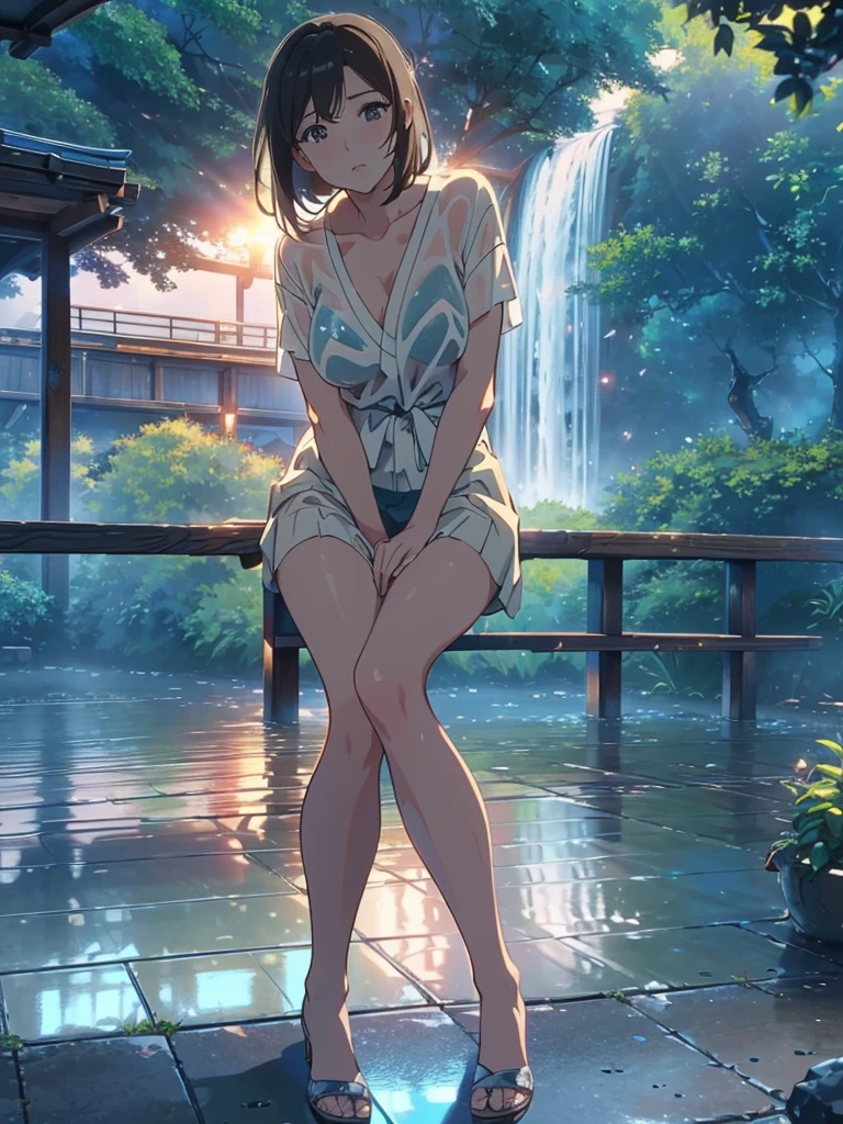 born, masterpiece, Ultra-fine photography,, 最high quality, Ultra-high resolution, ((Nature)), (((Great Falls))), (((Fantastic sky background))), (((Spectacular landscapes))), (((Magnificent sky background))), ((A huge waterfall:1)), ((fleshy body)), ((Glamorous body)), ((Big Tits)), ((Lewd pose)), (((Bend your legs with your knees pointing up))), (((Spread your legs wide))), (((A beautiful woman bathes in water from a waterfall))), (((Bewitching 40-year-old))), (((see-through Sexy lingerie))), ((A composition that makes you think about the future)),(((Photogenic beauty))), Realistic, ((Sparkling Splash)), (((Solemn atmosphere))), (Stunningly beautiful woman), ((Golden ratio of the face)), ((Beautiful light reflection)), ((Full body portrait)), ((Glamorous body)), (Perfect anatomy), (Perfect anatomical toes),Amazingly beautiful, Dynamic pose, Delicate face, bornきbornきとした目,Highly detailed background, Detailed face, Detailed busy background, nice, High definition skin, Realistic skin details,8k,Digital single-lens reflex camera, high quality,Photorealism,View from below, (最high quality, 8k, masterpiece: 1.3),Ultra-high resolution,Shot with Canon EOS R 6, Perfect anatomy, Perfect anatomical fingertips, Dark brown hair: 1.1, Ultra detailed face, Detailed lips, Fine grain, double eyelid, charm,masterpiece, 最high quality, Looking into the distance, Beautiful Face, Freeze, Stunned, Dynamic pose, Highly detailed background, Detailed face, Detailed busy background, nice, High definition skin, Realistic skin details,8k,Digital single-lens reflex camera, high quality,Photorealism,View from below,NSFW,(最high quality, 8k, masterpiece: 1.3),Ultra-high resolution,Shot with Canon EOS R 6, Dark brown hair: 1.1, Ultra detailed face, Detailed lips, Almond-shaped eyes, double eyelid,A beautiful Japanese wife, charm的,