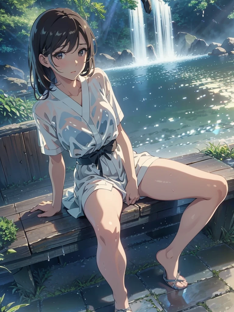 born, masterpiece, Ultra-fine photography,, 最high quality, Ultra-high resolution, ((Nature)), (((Great Falls))), (((Fantastic sky background))), (((Spectacular landscapes))), (((Magnificent sky background))), ((A huge waterfall:1)), ((fleshy body)), ((Glamorous body)), ((Big Tits)), ((Lewd pose)), (((Bend your legs with your knees pointing up))), (((Spread your legs wide))), (((A beautiful woman bathes in water from a waterfall))), (((Bewitching 40-year-old))), (((see-through Sexy lingerie))), ((A composition that makes you think about the future)),(((Photogenic beauty))), Realistic, ((Sparkling Splash)), (((Solemn atmosphere))), (Stunningly beautiful woman), ((Golden ratio of the face)), ((Beautiful light reflection)), ((Full body portrait)), ((Glamorous body)), (Perfect anatomy), (Perfect anatomical toes),Amazingly beautiful, Dynamic pose, Delicate face, bornきbornきとした目,Highly detailed background, Detailed face, Detailed busy background, nice, High definition skin, Realistic skin details,8k,Digital single-lens reflex camera, high quality,Photorealism,View from below, (最high quality, 8k, masterpiece: 1.3),Ultra-high resolution,Shot with Canon EOS R 6, Perfect anatomy, Perfect anatomical fingertips, Dark brown hair: 1.1, Ultra detailed face, Detailed lips, Fine grain, double eyelid, charm,masterpiece, 最high quality, Looking into the distance, Beautiful Face, Freeze, Stunned, Dynamic pose, Highly detailed background, Detailed face, Detailed busy background, nice, High definition skin, Realistic skin details,8k,Digital single-lens reflex camera, high quality,Photorealism,View from below,NSFW,(最high quality, 8k, masterpiece: 1.3),Ultra-high resolution,Shot with Canon EOS R 6, Dark brown hair: 1.1, Ultra detailed face, Detailed lips, Almond-shaped eyes, double eyelid,A beautiful Japanese wife, charm的,