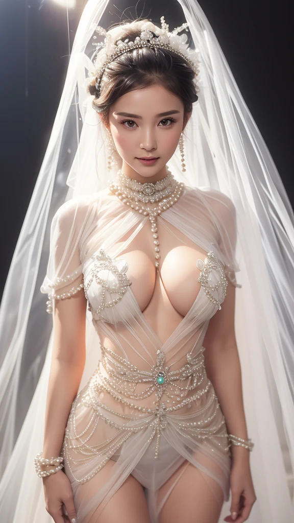High quality image, masterpiece, detailed hair texture, detailed skin texture, detailed cloth texture, 8k, add fabric details, ultra detailed skin texture, ultra detailed photo, skin pores, cloth details, high skin details, realistic hair details, portrait of a girl, huge breast:1.9, wearing a ballerina suit, walking on ramp at fashion show