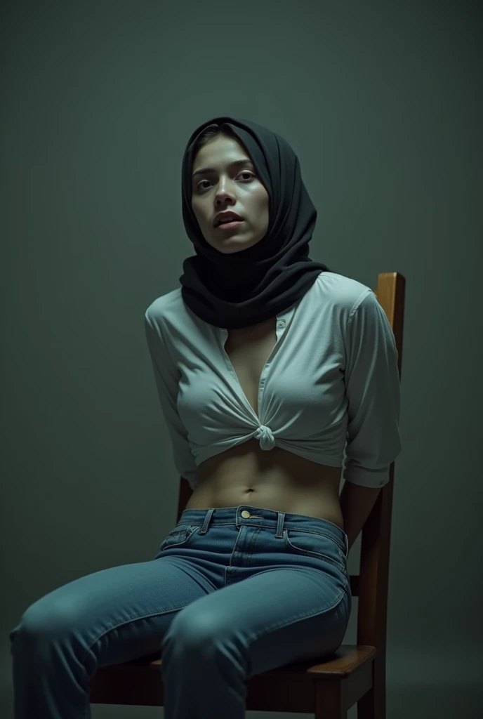 Hijab ,naked ,big belly,show armpit, sit in toilet