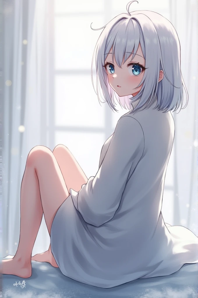 Blonde woman with blue eyes and a black sweater leaning against a wall, Short white hair, white hair color, Messy wavy white hair, short bob white hair, Medium length white hair, White shorthair, Gray-haired lady, white fringe hair, flowy white grey hair, Silvery white hair, Gray-haired, White Hair - Blonde, Bright white hair