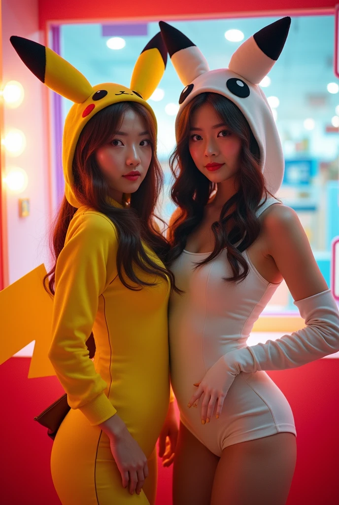 ((SFW, full body:1.35)), (7 Tiny Girls in row), Oppai-Loli, Cosplay、Pikachu, (moe sleeves, yellow Pikachu suits with full opened front zipper、(Pikachu hood)), ((Masterpiece:1.25, Photorealsitic:1.37))、8K Bestquality、((Detailed KAWAII Face))、{(Childish:1.2)| no underwear but Nipples are hidden|Nipple curtains|gold tape|(metallic red nipple stickers)|(Gigantic Cleavage:1.37)}、(Detailed glistening ivory skin)、extremely detailed、{((Yellow Pikachu hood))}、Smooth shading、Soft Lighting with many Follow lights、{clear focused|bokeH}、Crowded city background、Vivid colors, {(shouting)| Trick or treat|mischievous smile}, Overflowing、Biomechanical HUGE and HEAVY boob, {((Ass focus))|Detailed open crotch| ((grabbing chests))| hidden hands| thumbs up| face focus| Skirtlift},(((nabel, no extra hands, correct hands, Opened pubic area is visible))),